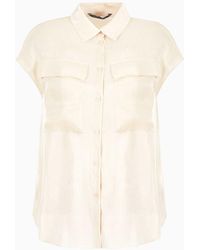 Armani Exchange - Shirt With Pleats In Shiny Creponne - Lyst