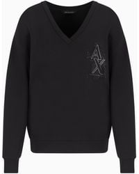 ARMANI EXCHANGE - Felpa Con Scollo A V E Logo Di Strass - Lyst
