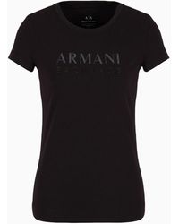 Armani Exchange - T-shirt Slim Fit In Cotone Organico Stretch Asv Con Logo Glitterato - Lyst