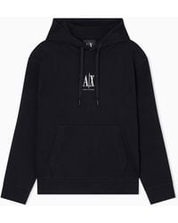ARMANI EXCHANGE - Stretch Cotton Hoodie With A Kangaroo Pocket And Logo Icon - Lyst