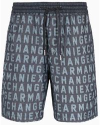 Armani Exchange - Indigo Denim Shorts With Logo Lettering Print - Lyst