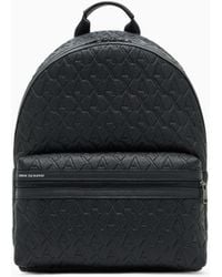 ARMANI EXCHANGE - Backpack With Embossed Pattern And Front Zip Pocket - Lyst