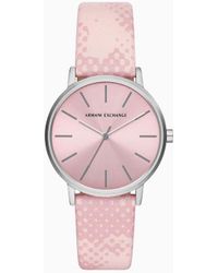 Armani Exchange - Three-hand Pink Leather Watch - Lyst