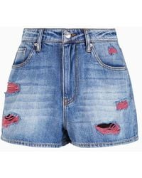 Armani Exchange - Shorts Baggy Fit In Denim Con Dettagli A Contrasto - Lyst