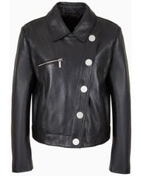 Armani Exchange - Leather Jacket Diagonal Buttoning - Lyst