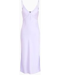 Armani Exchange - Long Dress In Satin Satin With Plunging Neckline - Lyst
