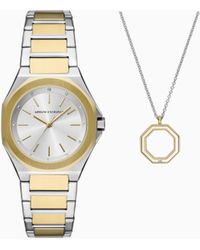 ARMANI EXCHANGE - Three-Hand Two-Tone Stainless Steel Watch And Necklace Set - Lyst