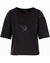 Armani Exchange - Cropped T-shirt With Monogram Logo In Asv Cotton - Lyst