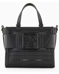Armani Exchange - Small Straw Tote Bag With Maxi Logo - Lyst