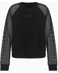Armani Exchange - Crew-neck Sweatshirt In Scuba Fabric With Mesh Sleeves - Lyst