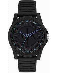 Armani Exchange - Three-hand Black Silicone Watch - Lyst