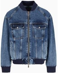 Armani Exchange - Giacca Bomber In Denim Non Stretch Effetto Used - Lyst