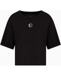 ARMANI EXCHANGE - Cropped Jersey T-Shirt With Metal Logo - Lyst