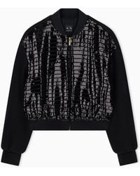 ARMANI EXCHANGE - Full-Zip Bomber Jacket With A Sequin Front Panel - Lyst