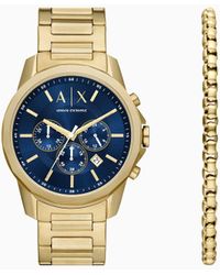 Armani Exchange - Chronograph Gold-tone Stainless Steel Watch And Bracelet Set - Lyst