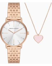ARMANI EXCHANGE - Drei-Zeiger-Uhr Und Halskette Aus Roségoldfarbenem Edelstahl - Lyst