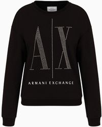 Armani Exchange - Crewneck Sweatshirt With Macro-logo And Studs - Lyst