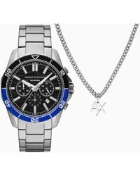 ARMANI EXCHANGE - Set De Collar Y Reloj Con Cronógrafo De Acero Inoxidable - Lyst