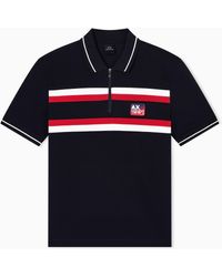 ARMANI EXCHANGE - Regular Fit Polo Shirt With Zip And Contrasting Bands - Lyst