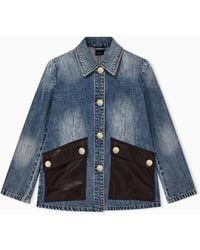 ARMANI EXCHANGE - Denim Jacket With Faded Effect And Large Leather Pockets - Lyst