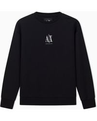 ARMANI EXCHANGE - Crew-Neck Stretch Cotton Sweatshirt With A Logo Icon - Lyst