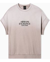 ARMANI EXCHANGE - Short-Sleeved Crewneck Sweatshirt With Used Effect And Logo - Lyst