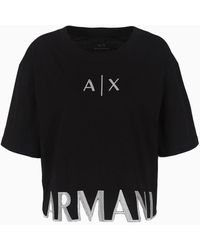 Armani Exchange - T-shirt Cropped In Jersey Con Maxi Logo Sul Profilo - Lyst