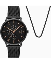 ARMANI EXCHANGE - Multifunction Stainless Steel Watch And Necklace Set - Lyst