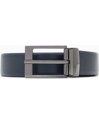ARMANI EXCHANGE - Reversible Smooth Leather Belt With A Rectangular Buckle - Lyst