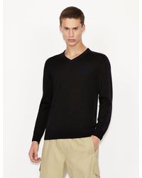 Armani Exchange Pure Merino Wool V-neck Sweater - Black