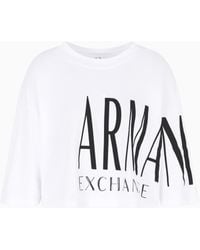 ARMANI EXCHANGE - Cropped T-Shirt With Flocked And Shiny Print - Lyst