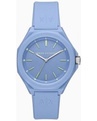 Armani Exchange - Three-hand Blue Silicone Watch - Lyst