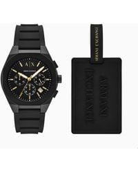 ARMANI EXCHANGE - Ensemble D'Étiquette De Bagage Et Montre Chronographe En Silicone Noir - Lyst