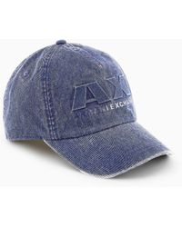 Armani Exchange - Hat With Visor In Used Effect Denim - Lyst
