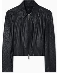 ARMANI EXCHANGE - Leather Jacket With Quilted Sleeves - Lyst