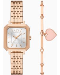 ARMANI EXCHANGE - Three-Hand Rose-Tone Stainless Steel Watch And Bracelet Set - Lyst