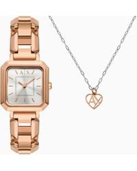 ARMANI EXCHANGE - Set Aus Kette Und Dreizeigeruhr Mit Armband Aus Roségoldfarbenem Edelstahl - Lyst