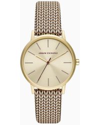 Armani Exchange - Three-hand Brown Leather Watch - Lyst