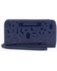 ARMANI EXCHANGE - Zip-Around Wallet With An Embossed Logo And A Wrist Strap - Lyst