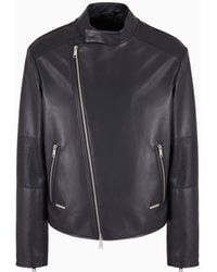 Armani Exchange - Genuine Leather Biker Jacket - Lyst