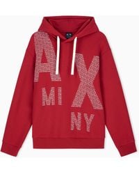 ARMANI EXCHANGE - Cotton Fleece Hoodie With Drawstring And Front Lettering - Lyst