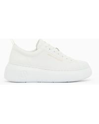 ARMANI EXCHANGE - Smooth Leather Lace-Up Sneakers With A Thick Rubber Sole - Lyst