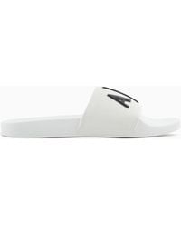 ARMANI EXCHANGE - Slide Sandals With A Wide Strap And Textured Rubber Sole - Lyst