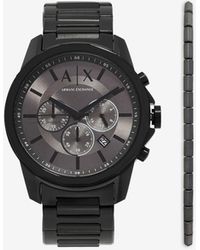 Armani Exchange Chronograph Black Stainless Steel Watch And Bracelet Gift Set
