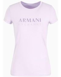 Armani Exchange - T-shirt Slim Fit In Cotone Organico Stretch Asv Con Logo Glitterato - Lyst