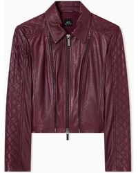 ARMANI EXCHANGE - Leather Jacket With Quilted Sleeves - Lyst