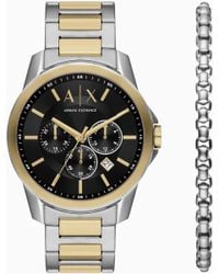 ARMANI EXCHANGE - Two-Tone Stainless Steel Chronograph Watch Set With Bracelet - Lyst