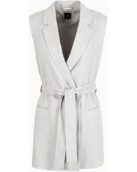 Armani Exchange - Double-breasted Waistcoat In Linen And Cotton Canvas - Lyst