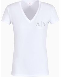 Armani Exchange - T-shirt Slim Fit Con Scollo A V In Jersey Stretch - Lyst