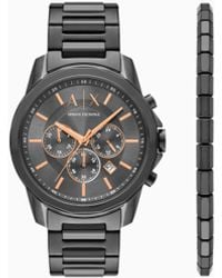 ARMANI EXCHANGE - Chronograph Gunmetal Stainless Steel Watch And Bracelet Gift Set - Lyst